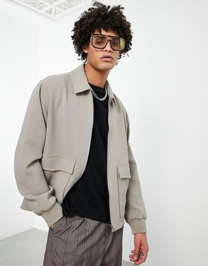 Topman Smart Harrington Jacket In Gray-green