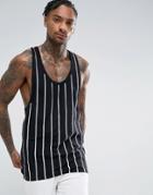 Asos Longline Vertical Stripe Tank With Extreme Racer Back - Black