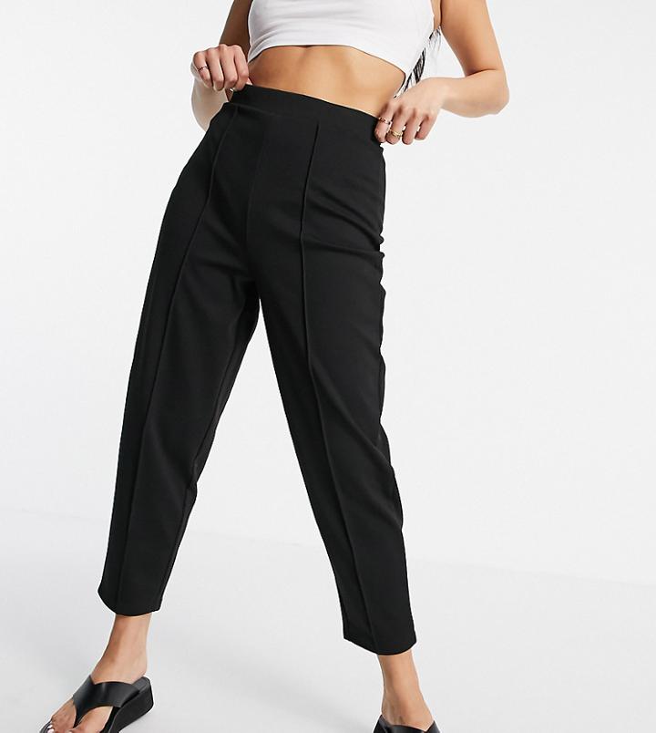 Asos Design Petite Peg Pants With Pintucks In Ponte In Black