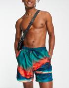 River Island Scenic Print Swim Shorts In Blue-multi