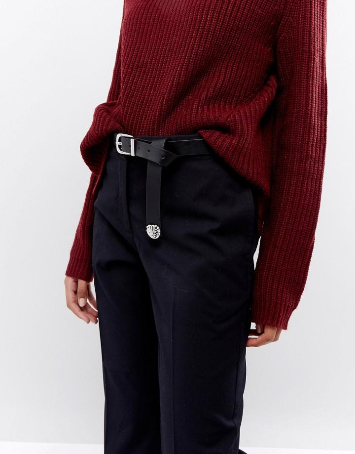 Asos Animal Tipped End Boyfriend Waist And Hip Belt In Water Based Pu - Black