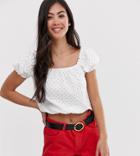 New Look Petite Broderie Square Neck Top In White - White
