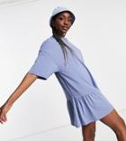 Asos Design Tall Oversized T-shirt Dress With Frill Hem In Blue-blues