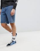 Asos Design Denim Shorts In Skater Fit Mid Wash Blue - Blue