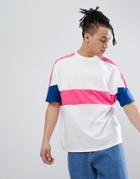 Asos Design Oversized T-shirt With Roll Sleeve And Bright Color Block - White