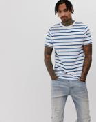 Another Influence Fitted Stripe Curved Hem T-shirt-blue