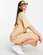 Aligne Midi T-shirt Dress With Pocket Detail In Camel-neutral