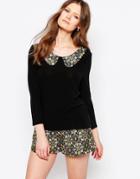 Traffic People Sweater With Jacquard Collar - Black