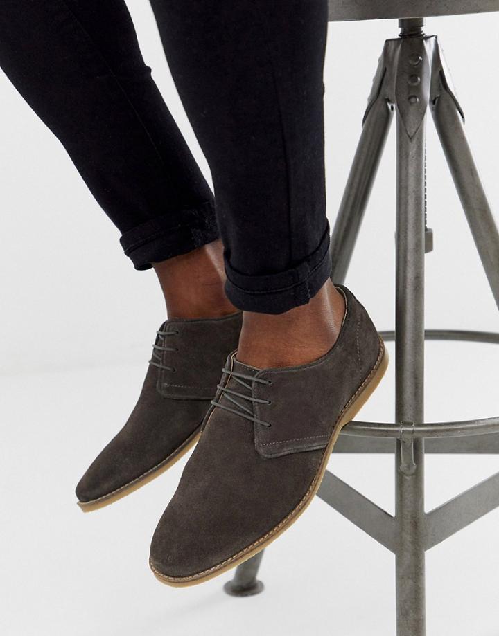 Asos Design Lace Up Shoes In Gray Suede With Natural Sole