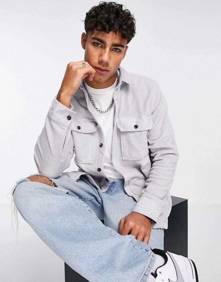 Topman Polar Fleece Overshirt In Gray