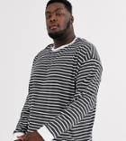 New Look Plus Long Sleeve Stripe T-shirt In Mono-gray