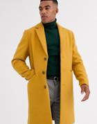 Asos Design Wool Mix Overcoat In Yellow