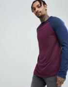 Asos Longline Long Sleeve T-shirt In Linen Look With Curve Hem In Oxblood-red