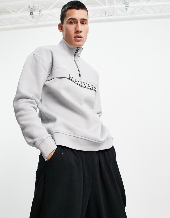 Mauvais Half Logo Half Zip Sweat In Gray-grey