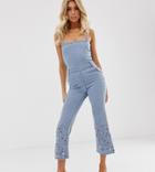 Liquor N Poker Kick Flare Jumpsuit With Gem Stone Details - Blue