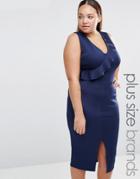 Praslin Plus Pencil Dress With Ruffle Detail - Navy