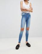 Dr Denim Lexy Mid Rise Jean With Busted Knees - Blue
