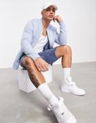Asos Design Jersey Bomber Jacket In Blue-blues
