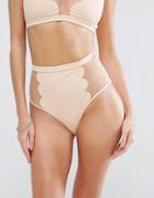Asos Scallop Mesh Insert High Leg High Waist Bikini Bottom - Pink