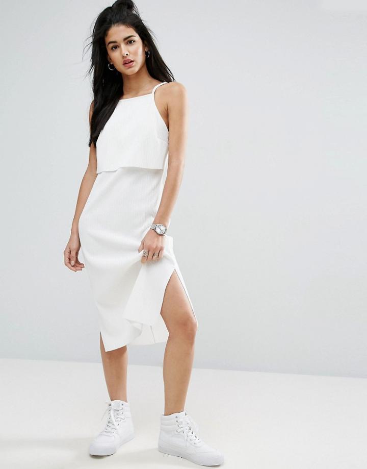 Asos Rib Midi Dress With Crop Top Detail - Cream