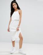 Asos Rib Midi Dress With Crop Top Detail - Cream