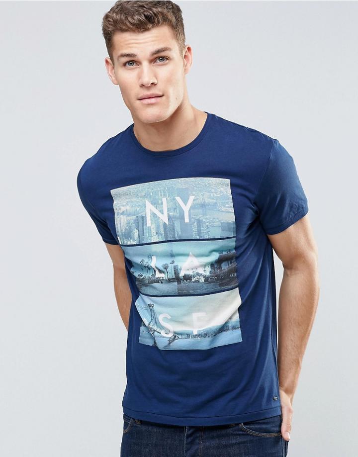 Esprit Crew Neck T-shirt With City Graphic Print - 400 Navy