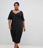 Fashion Union Plus Maxi Dress With Flutter Sleeves - Black