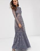 Needle & Thread High Neck Sequin Maxi Dress In Charcoal-gray