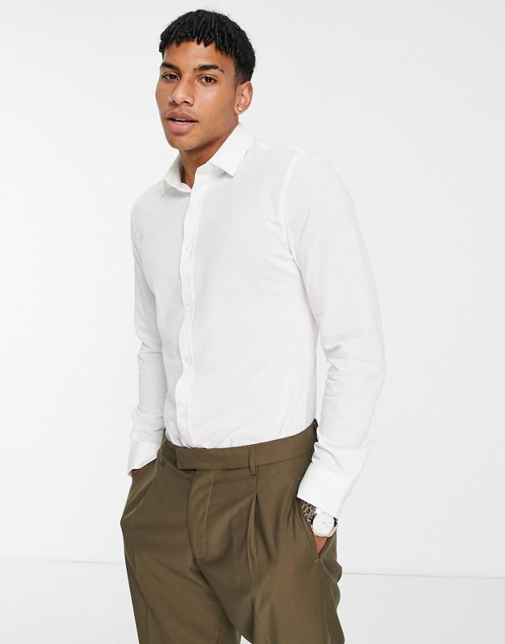 Harry Brown Pique Slim Fit Cotton Shirt In White