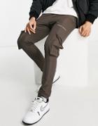 Night Addict Tapered Elasticized Utility Pants With Cuff Adjusters In Brown - Part Of A Set
