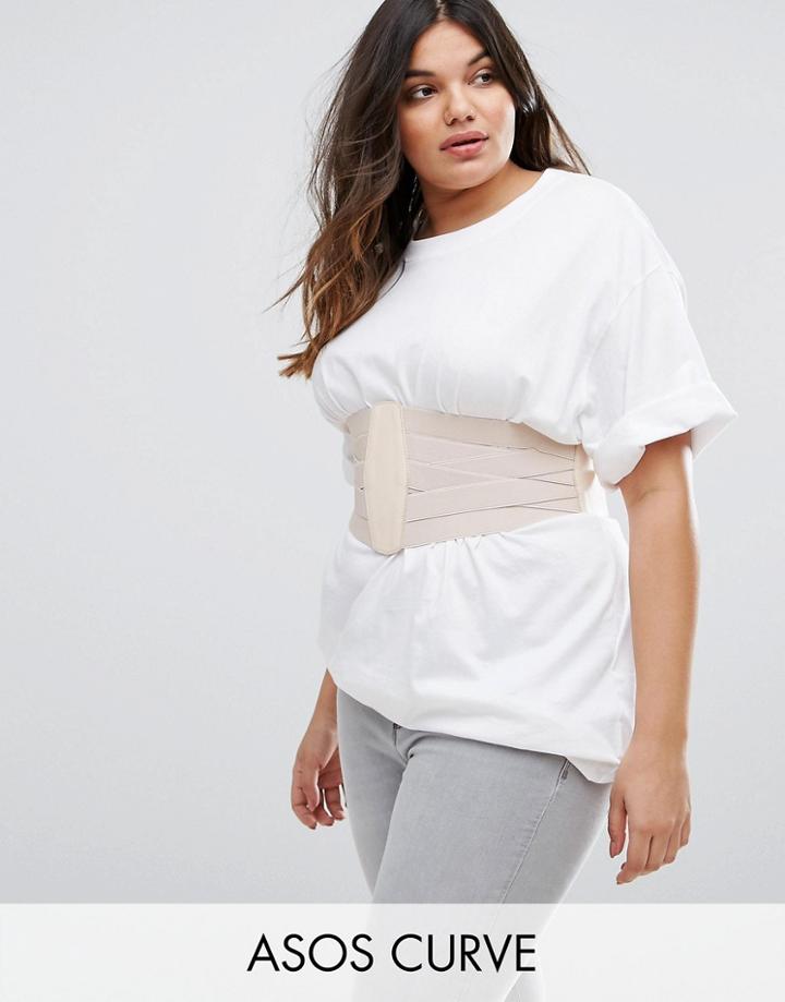 Asos Curve Wide Elasticated Waist Belt - Beige