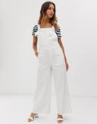 Current Air Wide Leg Raw Hem Overalls-white