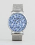 Reclaimed Vintage Leaves Print Mesh Watch In Silver - Silver