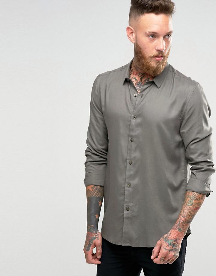 Asos Viscose Shirt In Khaki In Regular Fit - Green