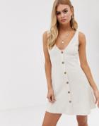 Asos Design Mini Jersey Knit Button Through Dress - Cream