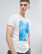 Solid T-shirt In Scenic Print In White - White