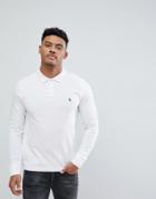Original Penguin Pique Polo Long Sleeve Logo Slim Fit In White - White