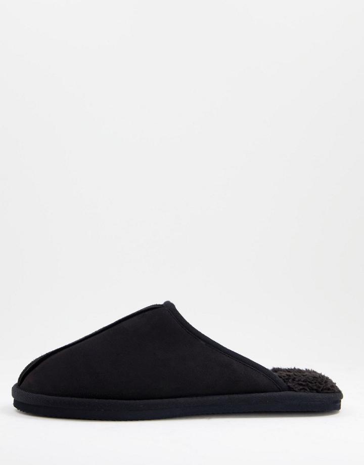 Jack & Jones Faux-suede Slippers In Black