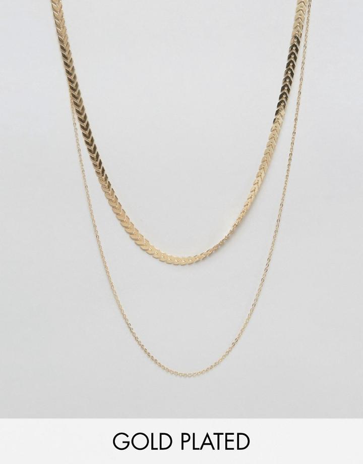 Nylon Gold Plated Double Row Necklace - Gold