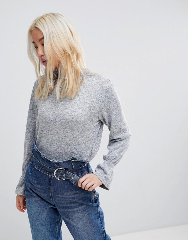 B.young High Neck Blouse With Peplum Cuff - Gray