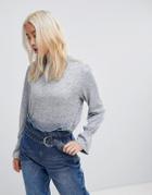 B.young High Neck Blouse With Peplum Cuff - Gray