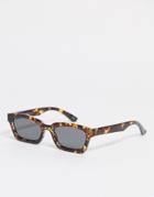 Asos Design Slim Square Sunglasses In Tort With Smoke Lens-brown