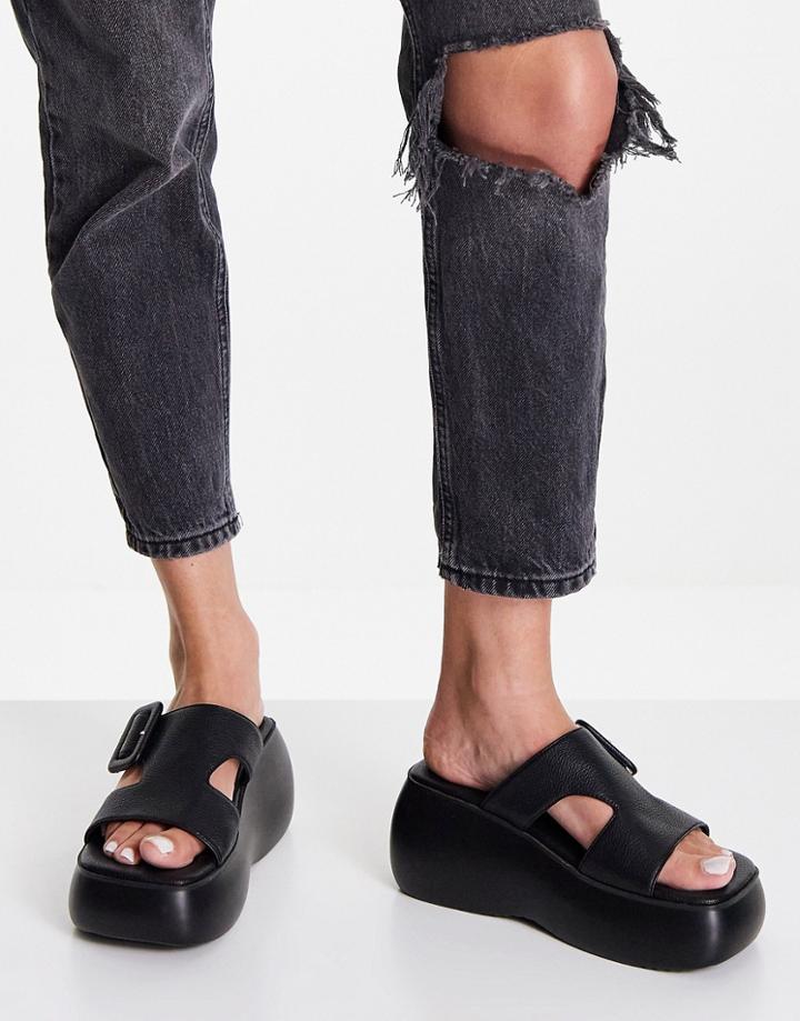 Topshop Palma Chunky Buckle Flatfrom Mule In Black