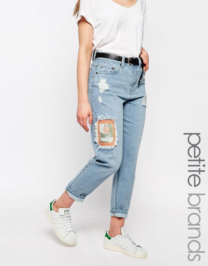 Waven Petite Aki Distressed Patchwork Boyfriend Jean - True Blue