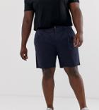 Asos Design Plus Slim Shorts With Pleats In Navy