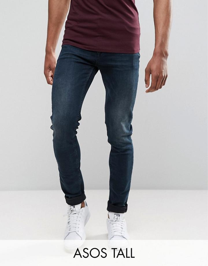 Asos Tall Skinny Jeans In Blue Black Wash - Blue