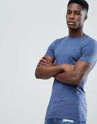 Asos Design Longline Muscle Fit T-shirt With Crew Neck In Blue - Navy