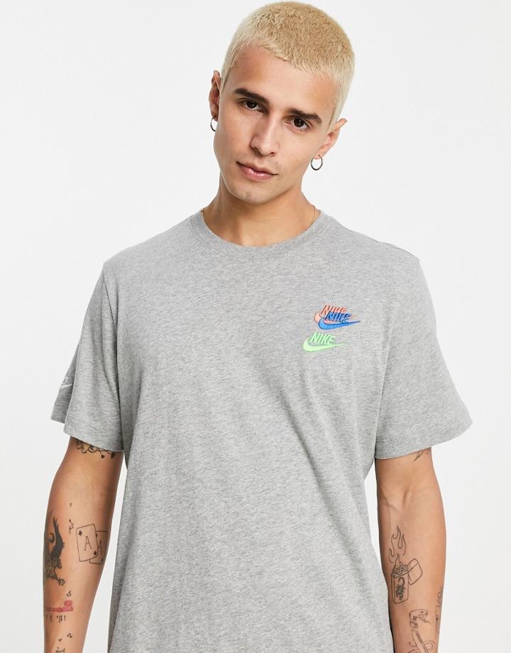 Nike Essentials+ Multi Logo T-shirt In Gray-grey