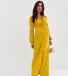 Asos Design Maternity Textured Drape Shirt Maxi Dress With Knot Detail - Yellow