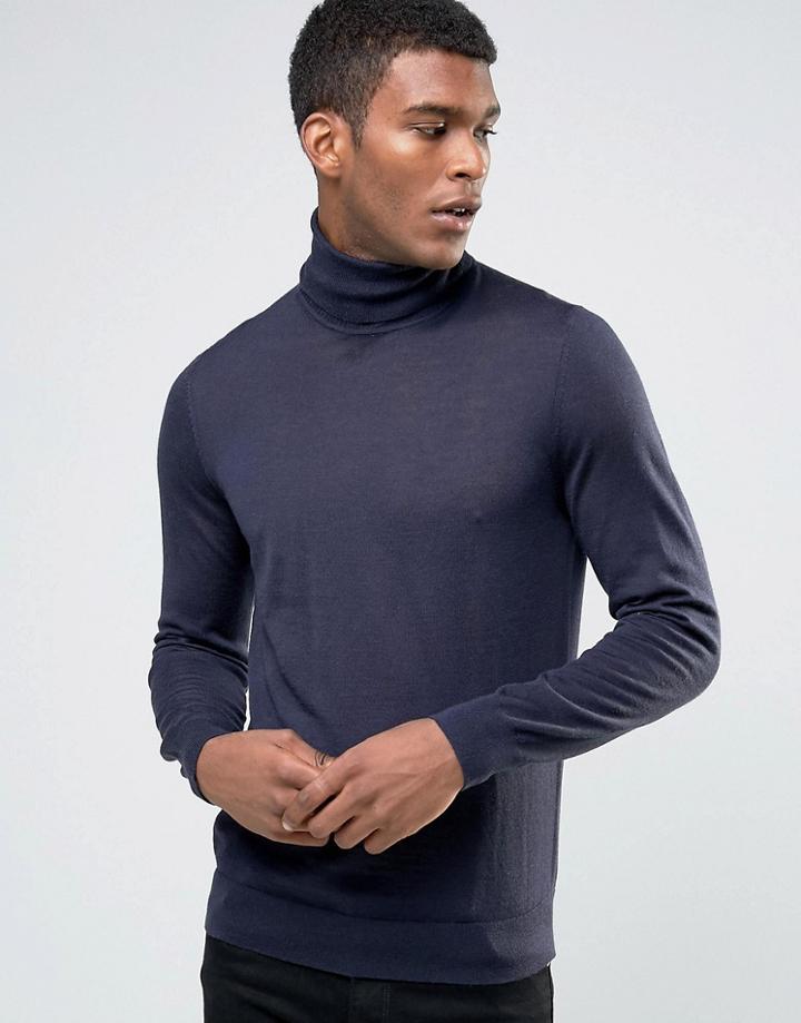 Hugo By Hugo Boss Roll Neck Jumper Merino - Navy